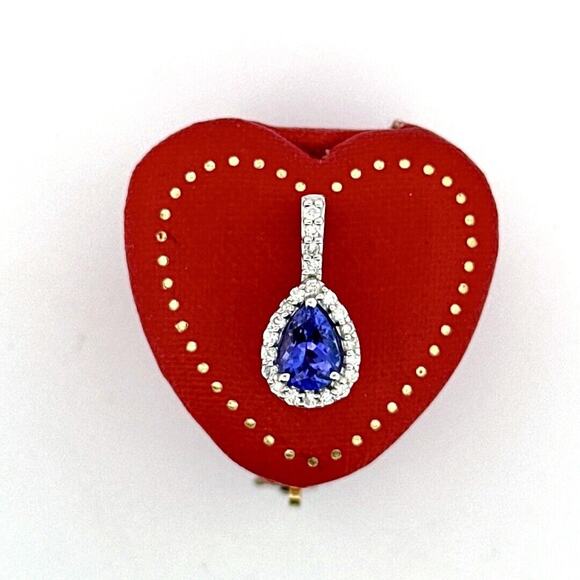 14k White Gold Diamonds And Tanzanite Pear Shape Pendant - Picture 2 of 7
